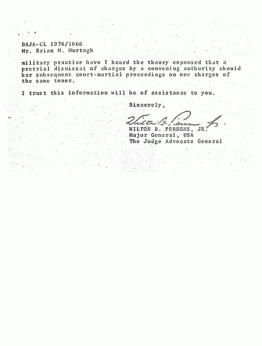 February 17, 1976: Letter from Major General Wilton B. Persons, Jr., USA, The Judge Advocate General, to Brian Murtagh, p. 3 of 3