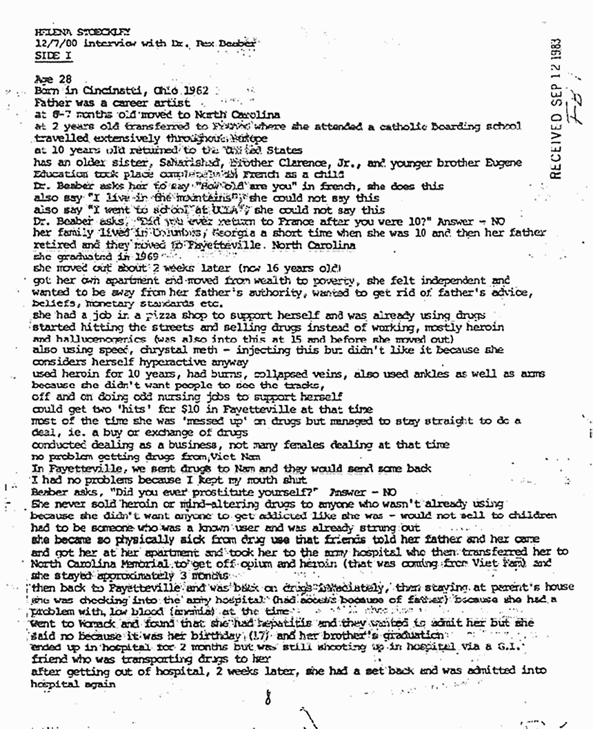 December 7, 1980: Interview of Helena Stoeckley by Dr. Rex Beaber, p. 1 of 10