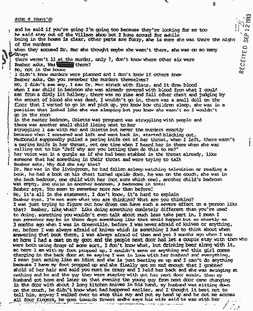 December 7, 1980: Interview of Helena Stoeckley by Dr. Rex Beaber, p. 8 of 10