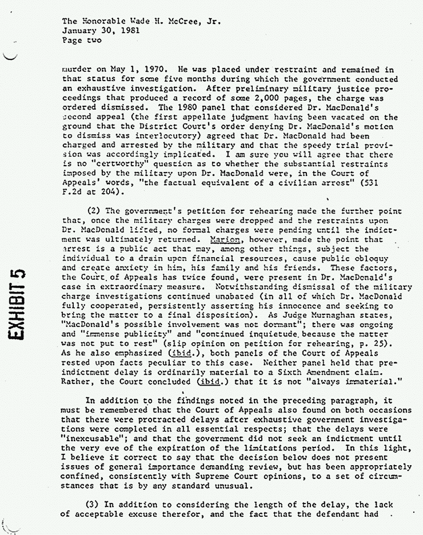 January 30, 1981: Letter from defense attorney Ralph Spritzer to Judge McCree, Solicitor General, Dept. of Justice, p. 2 of 5