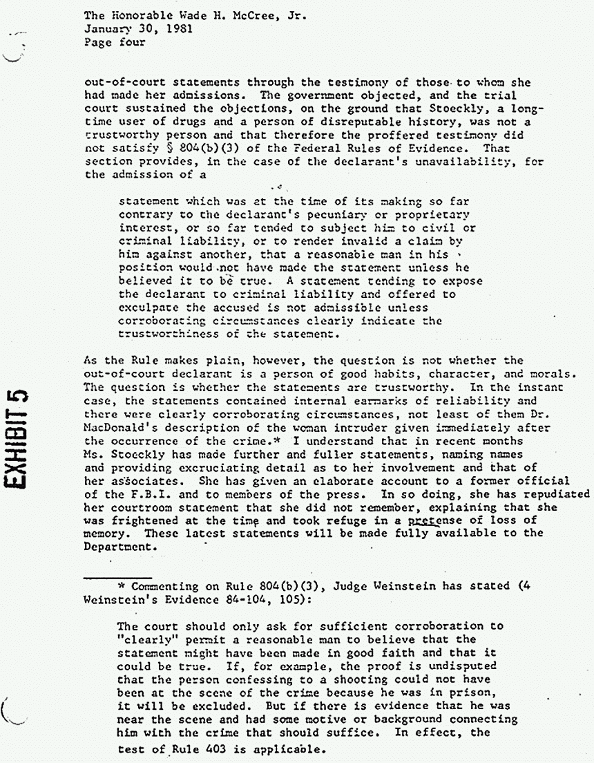 January 30, 1981: Letter from defense attorney Ralph Spritzer to Judge McCree, Solicitor General, Dept. of Justice, p. 4 of 5