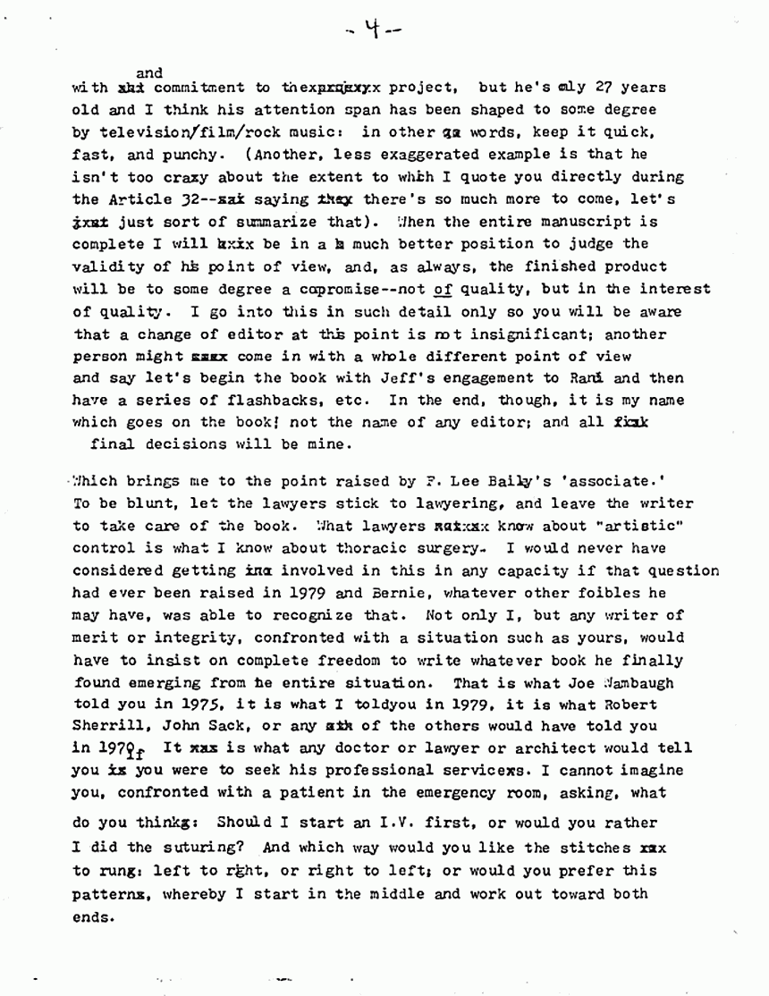 May 4, 1982: Letter from Joe McGinniss to Jeffrey MacDonald re: artistic control, p. 4 of 8