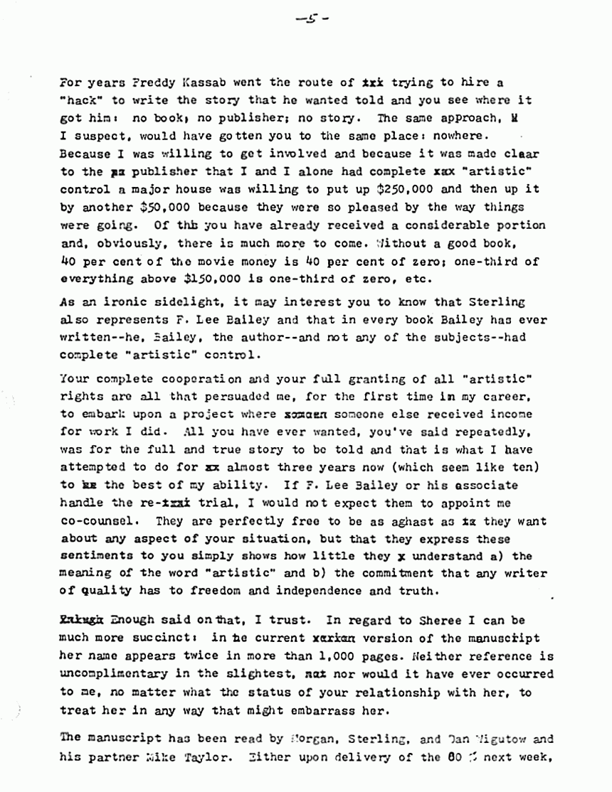 May 4, 1982: Letter from Joe McGinniss to Jeffrey MacDonald re: artistic control, p. 5 of 8