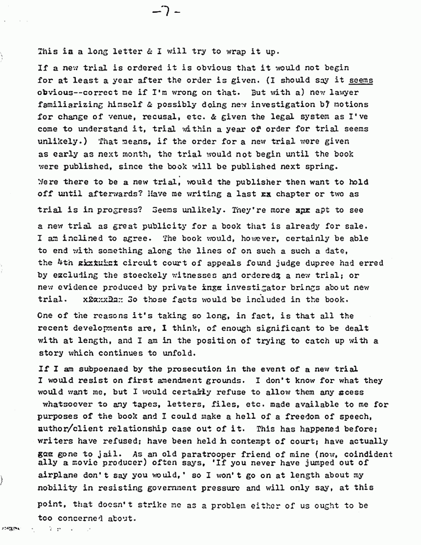 May 4, 1982: Letter from Joe McGinniss to Jeffrey MacDonald re: artistic control, p. 7 of 8