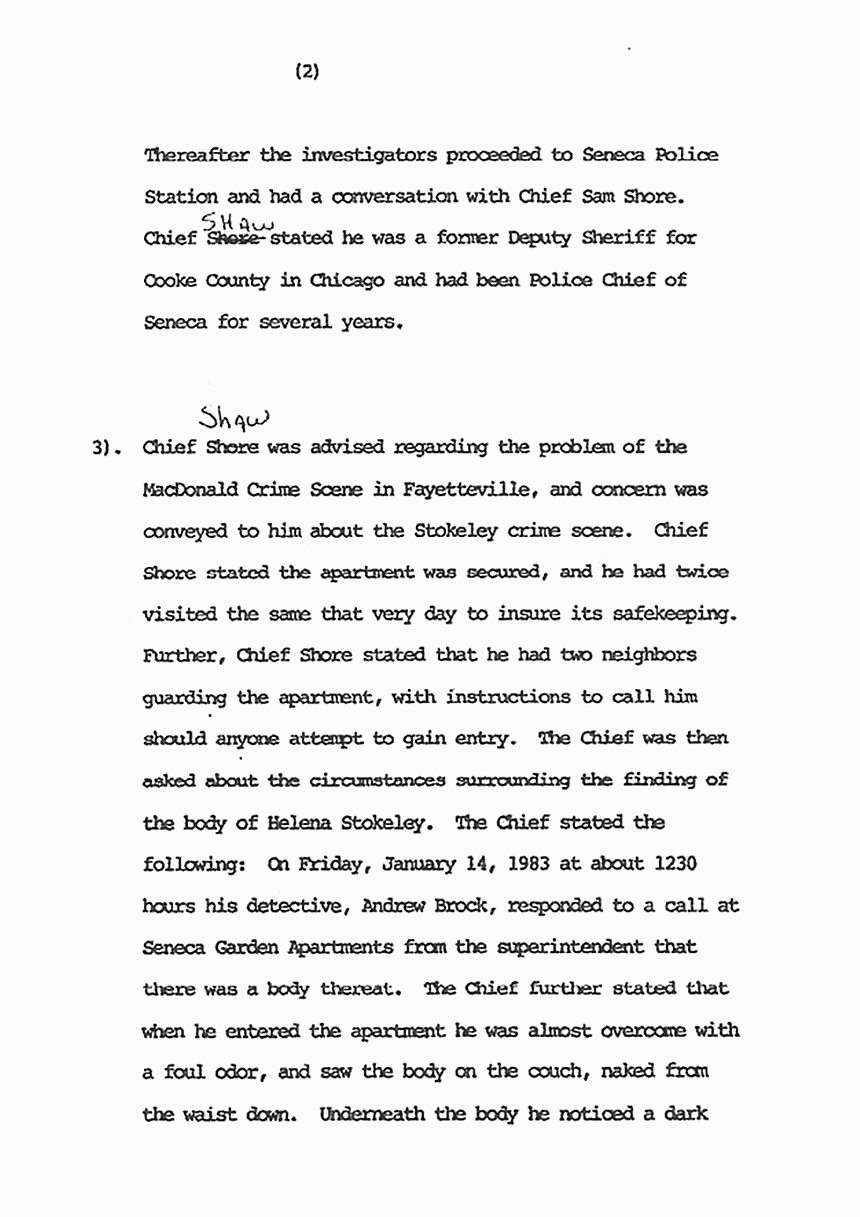 January 16, 1983: Memo from Ray Shedlick re: Death of Helena Stoeckley, p. 2 of 4