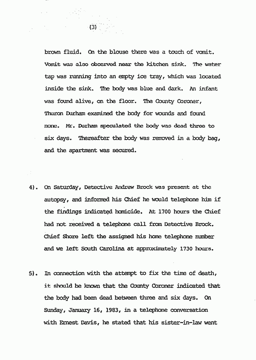 January 16, 1983: Memo from Ray Shedlick re: Death of Helena Stoeckley, p. 3 of 4