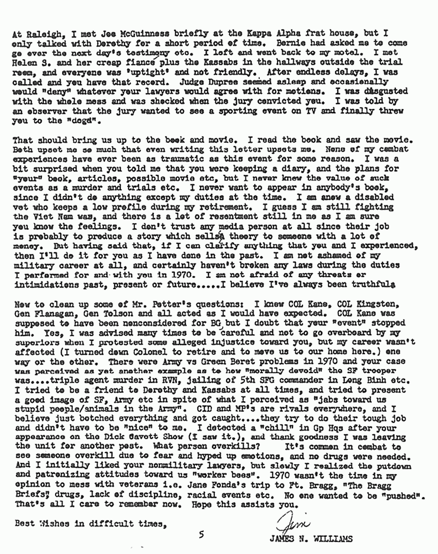 March 31, 1988: Letter from James Williams to Jeffrey MacDonald, p. 5 of 5