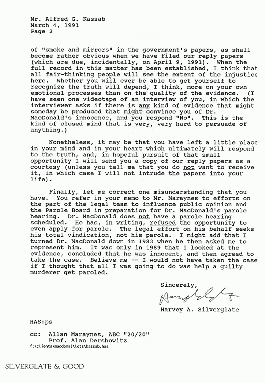 March 4, 1991: Letter from Harvey Silverglate to Alfred Kassab, p. 2 of 2