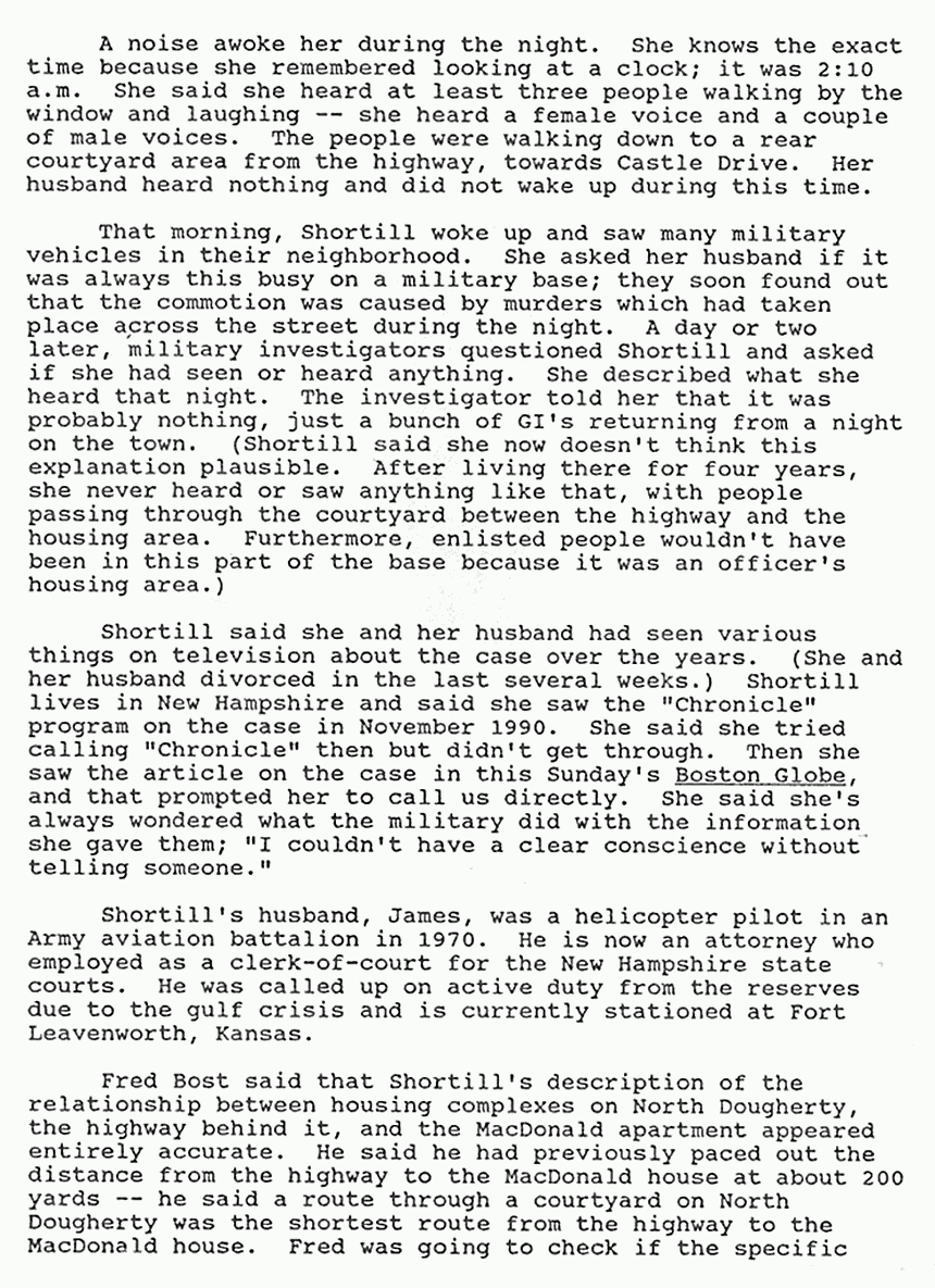 May 28, 1991: Memo from Doug Widmann re: Telephone calls with Rita Shortill and Fred Bost, p. 2 of 3