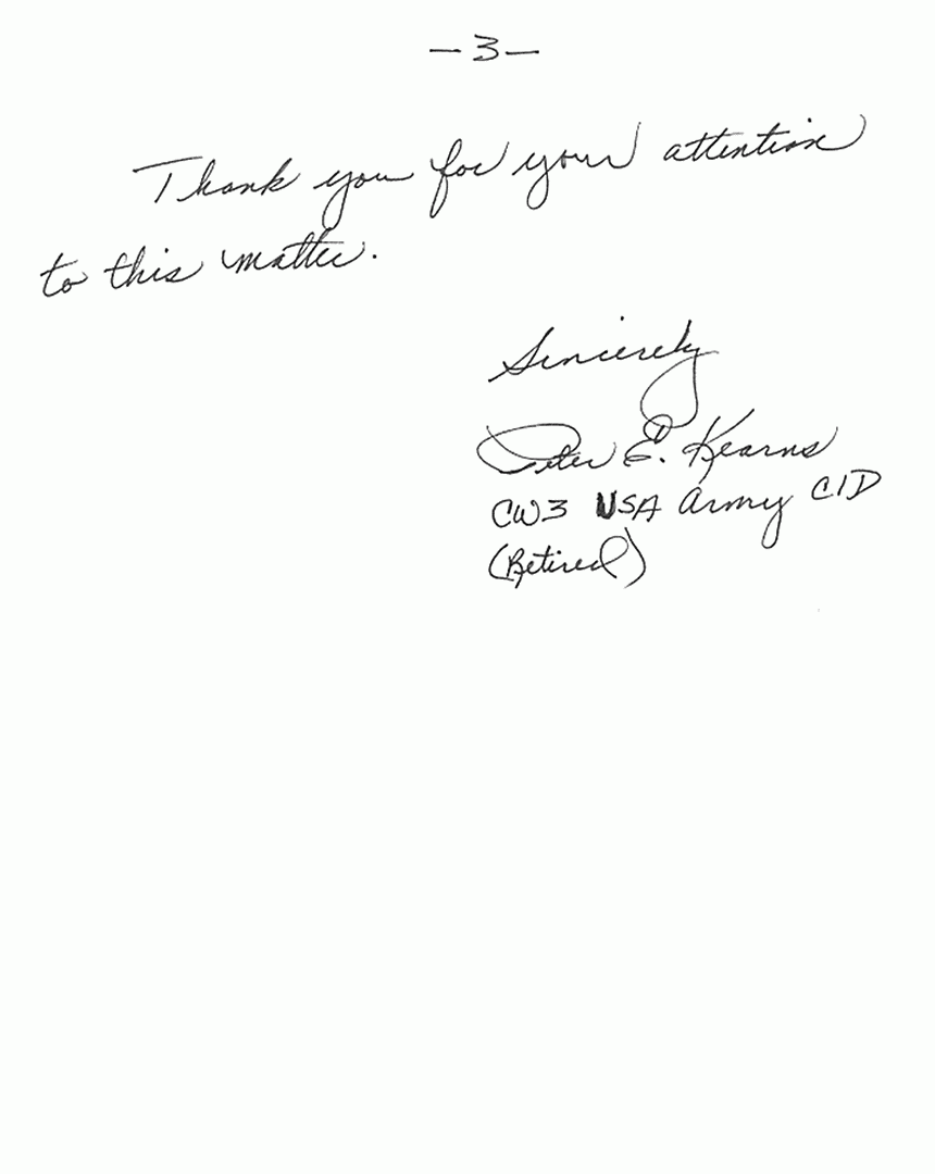 September 7, 2000: Letter from Peter Kearns to the Fayetteville Observer Editorial Page Editor, re: James Blackburn and Jeffrey MacDonald, p. 3 of 3