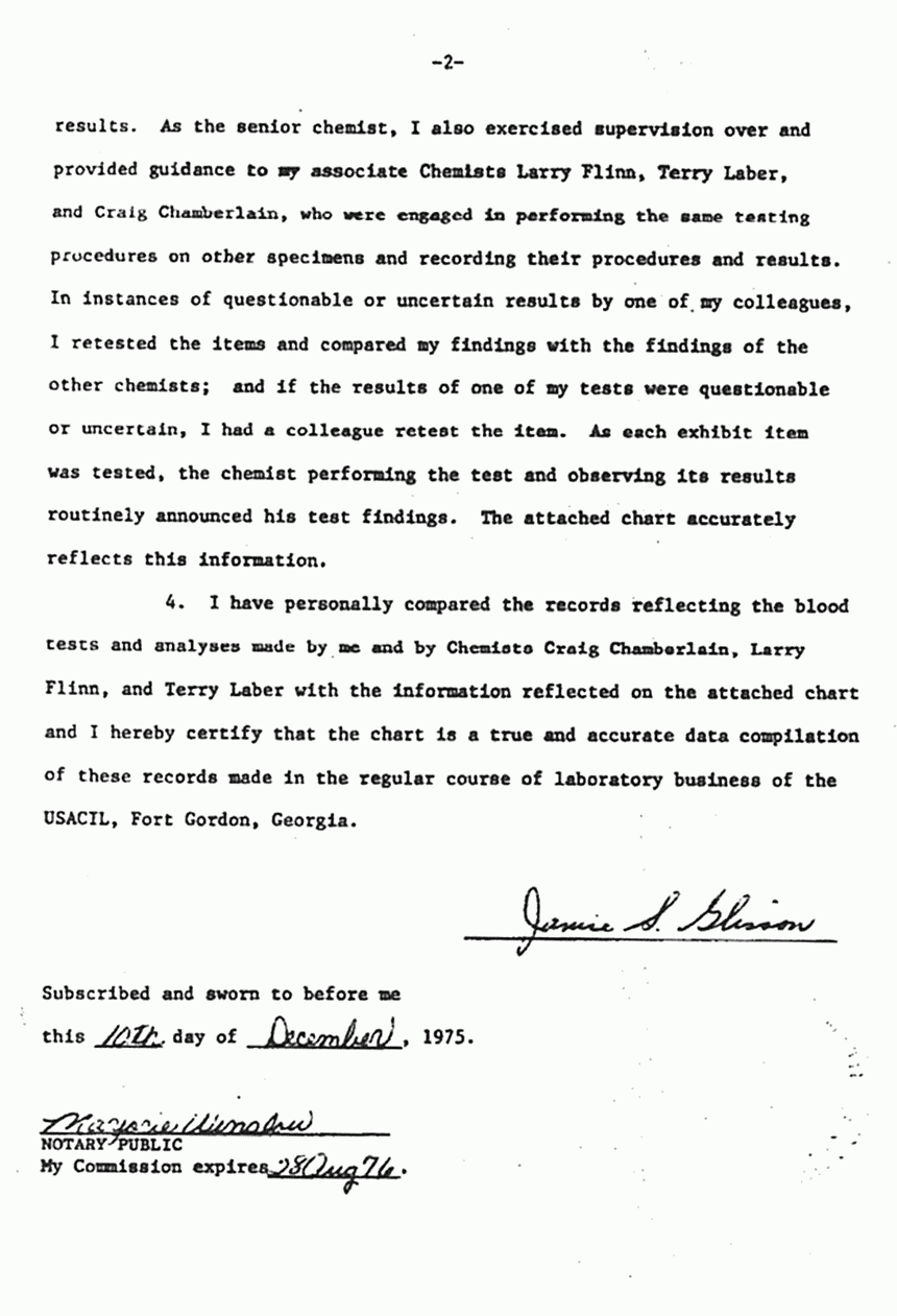 December 10, 1975: Affidavit of Janice Glisson (CID) p. 2 of 2