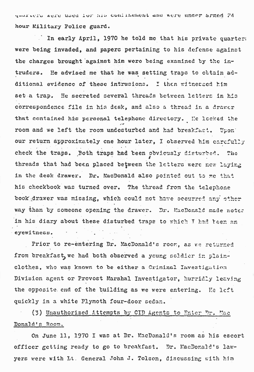 1975: Unsigned Affidavit of Cpt. James Williams in Support of Motion by Jeffrey MacDonald to Supress Evidence Obtained as a Result of Unlawful Search and Seizure and to Dismiss the Indictment, p. 2 of 3