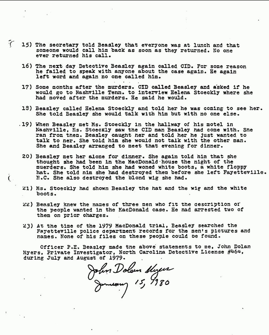 January 15, 1980: Report by John Myers re: statements of Prince Beasley, p. 2 of 2