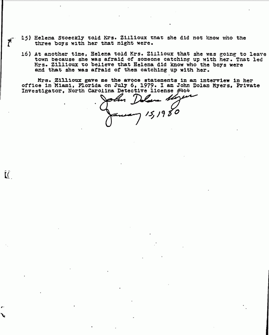 January 15, 1980: Report by John Myers re: statements of Jane Zillioux, p. 2 of 2