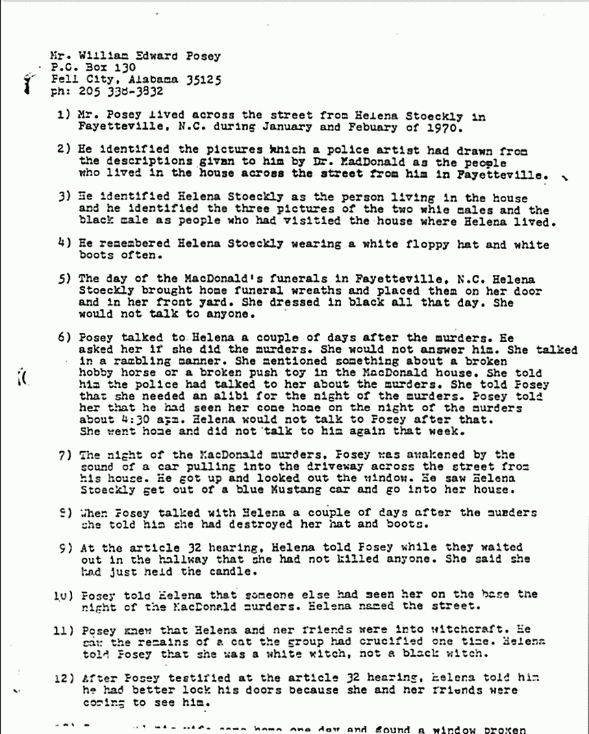 January 16, 1980: Report by John Myers re: statements of William Edward Posey, p. 1 of 2