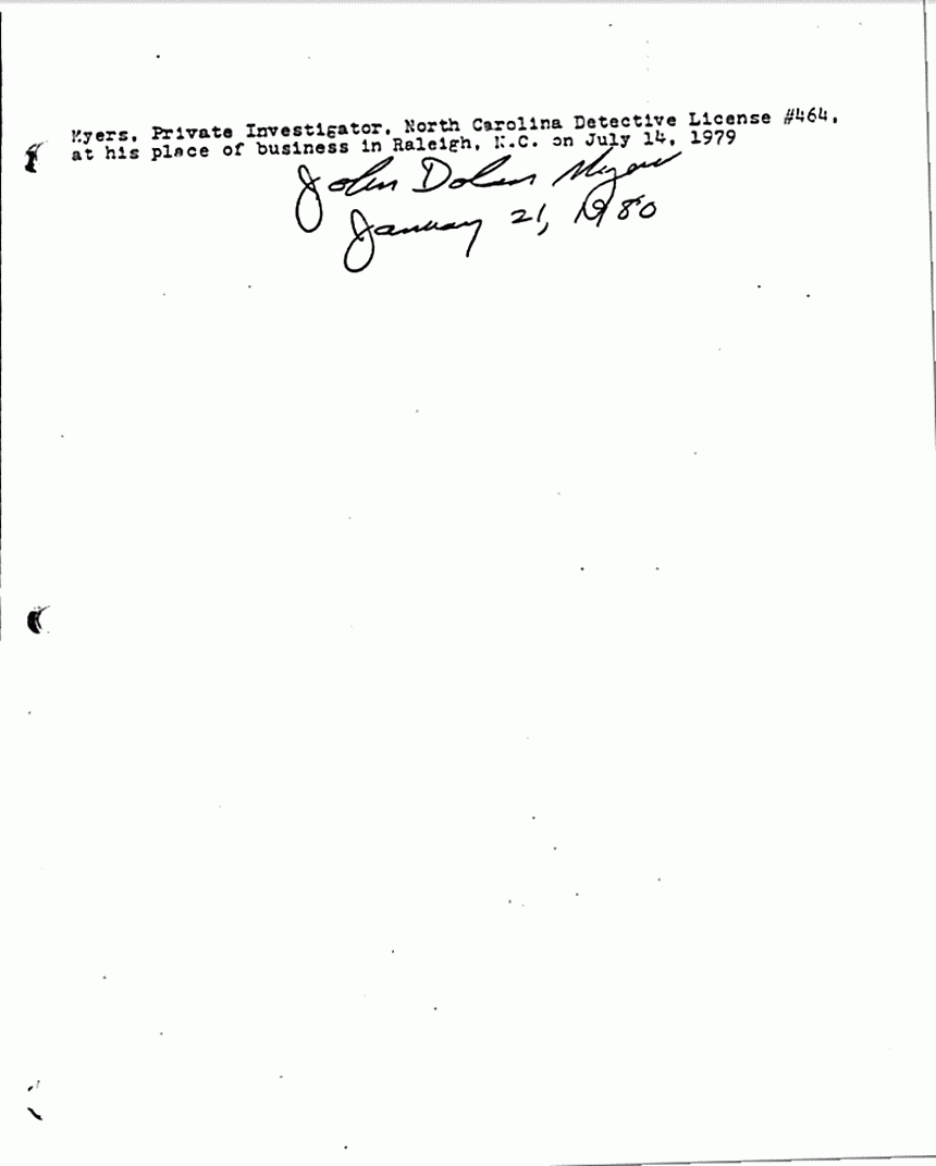January 21, 1980: Report by John Myers re: statements of James Faircloth, p. 2 of 2