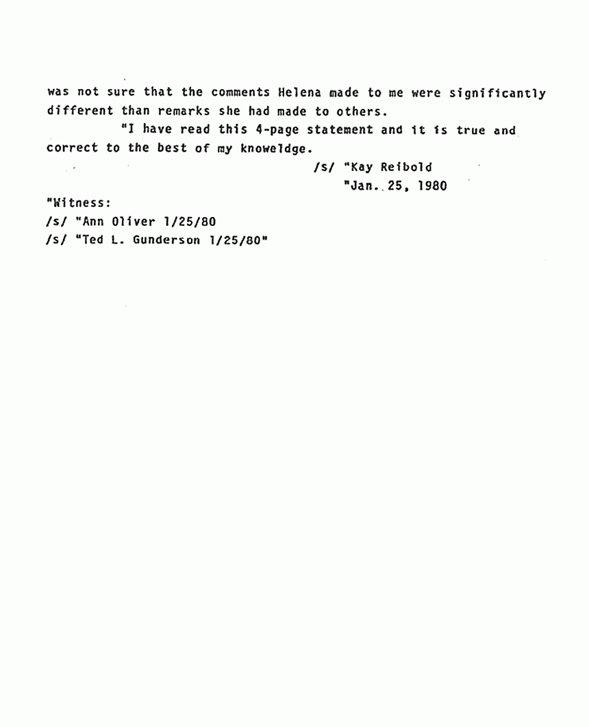 January 25, 1980: Statement of Kay Reibold to Ted Gunderson re: Helena Stoeckley, p. 3 of 3