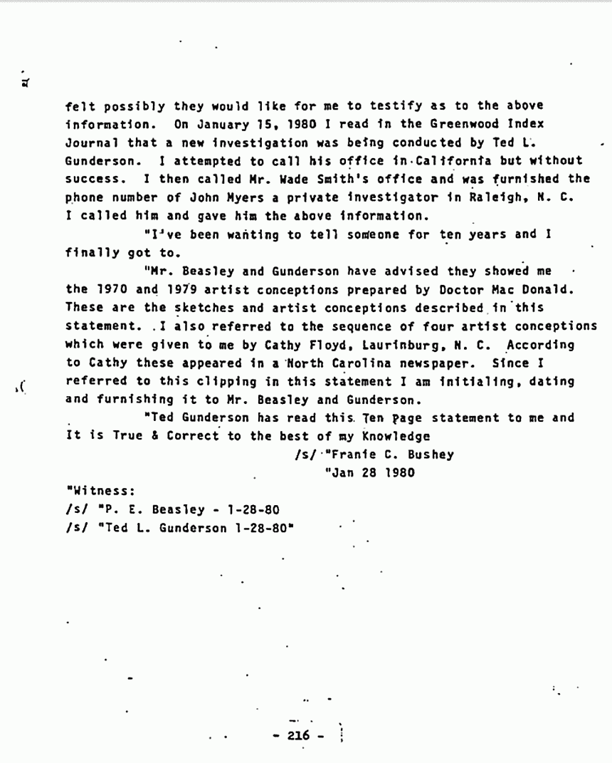 January 28, 1980: Statement of Frankie Bushey to P. E. Beasley and Ted Gunderson, p. 5 of 5