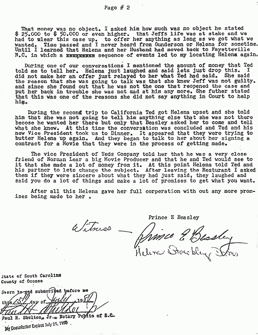 July 15, 1981: Statement of P. E. Beasley re: His first encounter with Ted Gunderson, p. 2 of 2