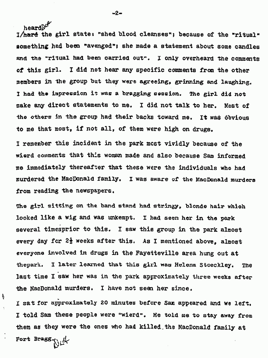 May 19, 1982: Statement of Debra Lee Harmon to Ted Gunderson and P. E. Beasley, p. 2 of 8