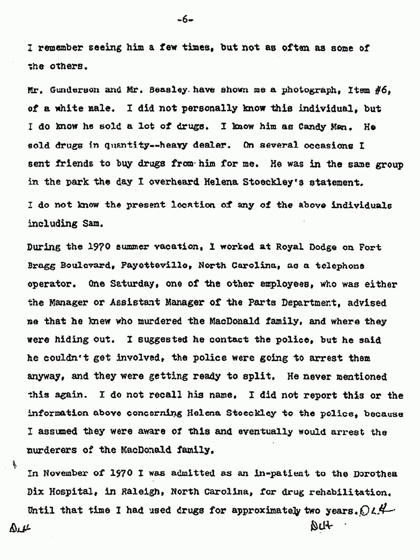 May 19, 1982: Statement of Debra Lee Harmon to Ted Gunderson and P. E. Beasley, p. 6 of 8