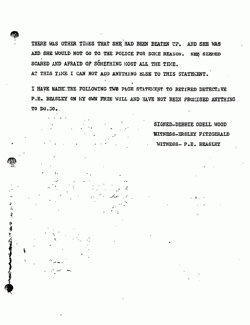 February 26, 1983: Statement of Debiie Wood to P. E. Beasley re: Helena Stoeckley, p. 2 of 2