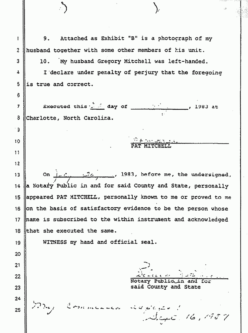 July 20, 1983: Declaration of Pat Michell re: Greg Mitchell, p. 2 of 2