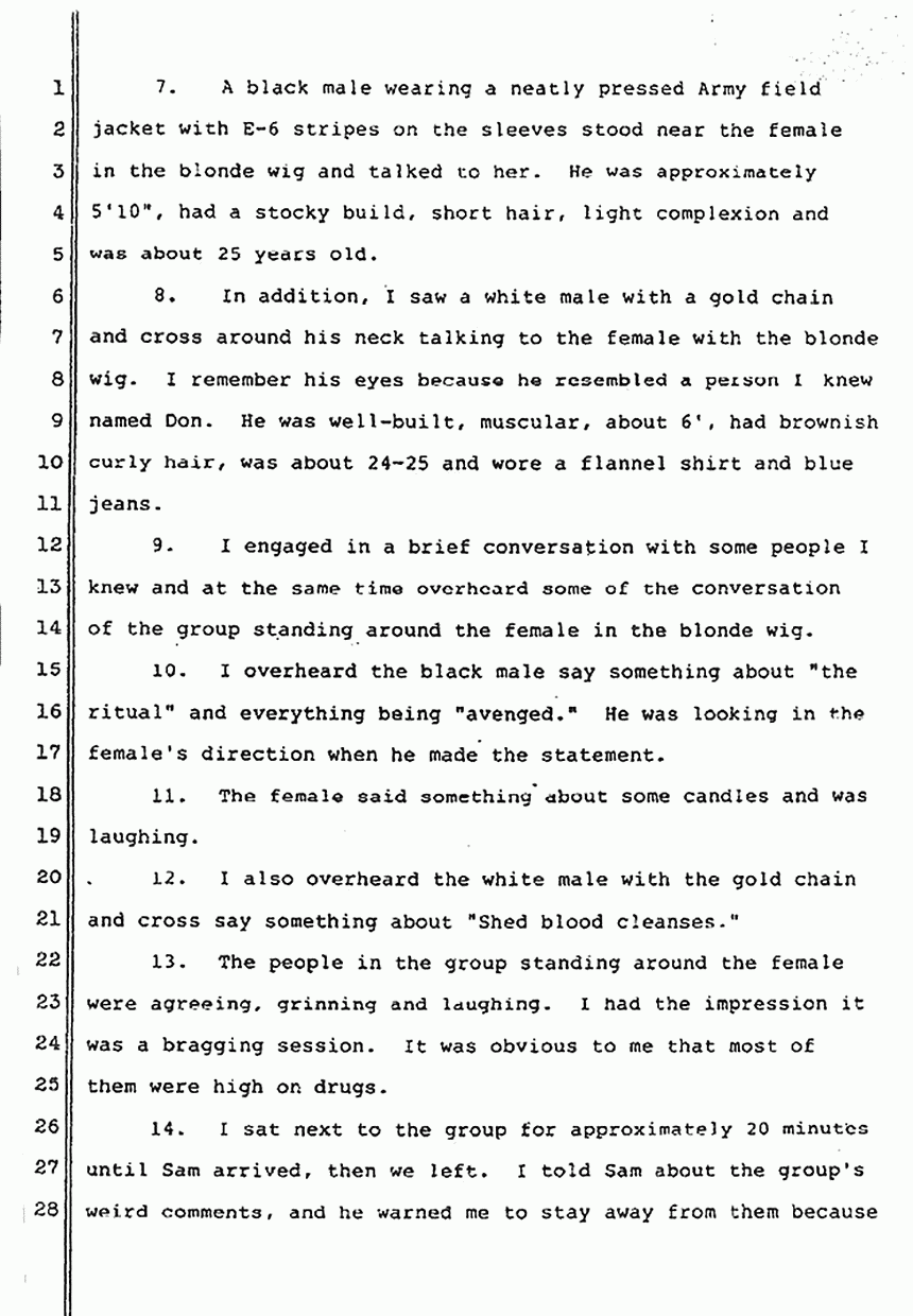 July 26, 1983: Declaration of Debra Lee Harmon re: Suspects, p. 2 of 4
