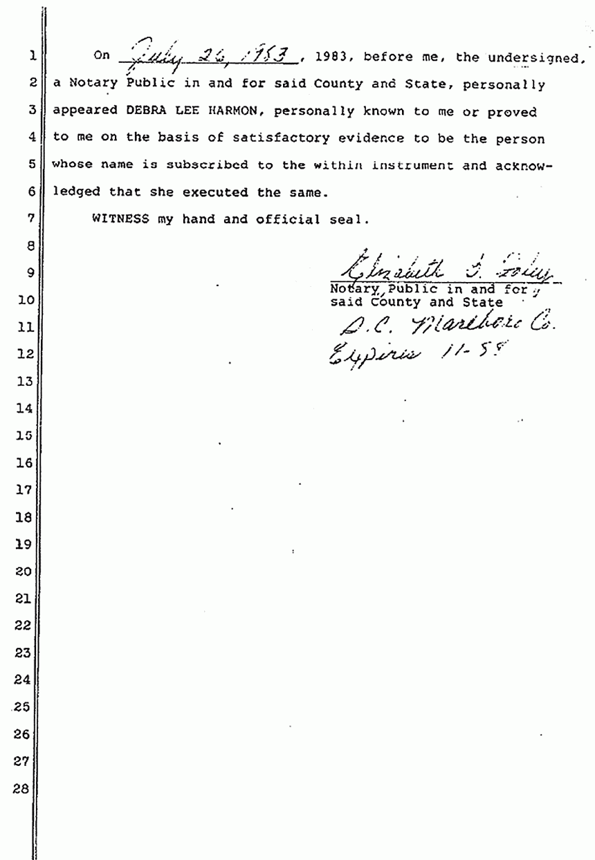 July 26, 1983: Declaration of Debra Lee Harmon re: Suspects, p. 4 of 4