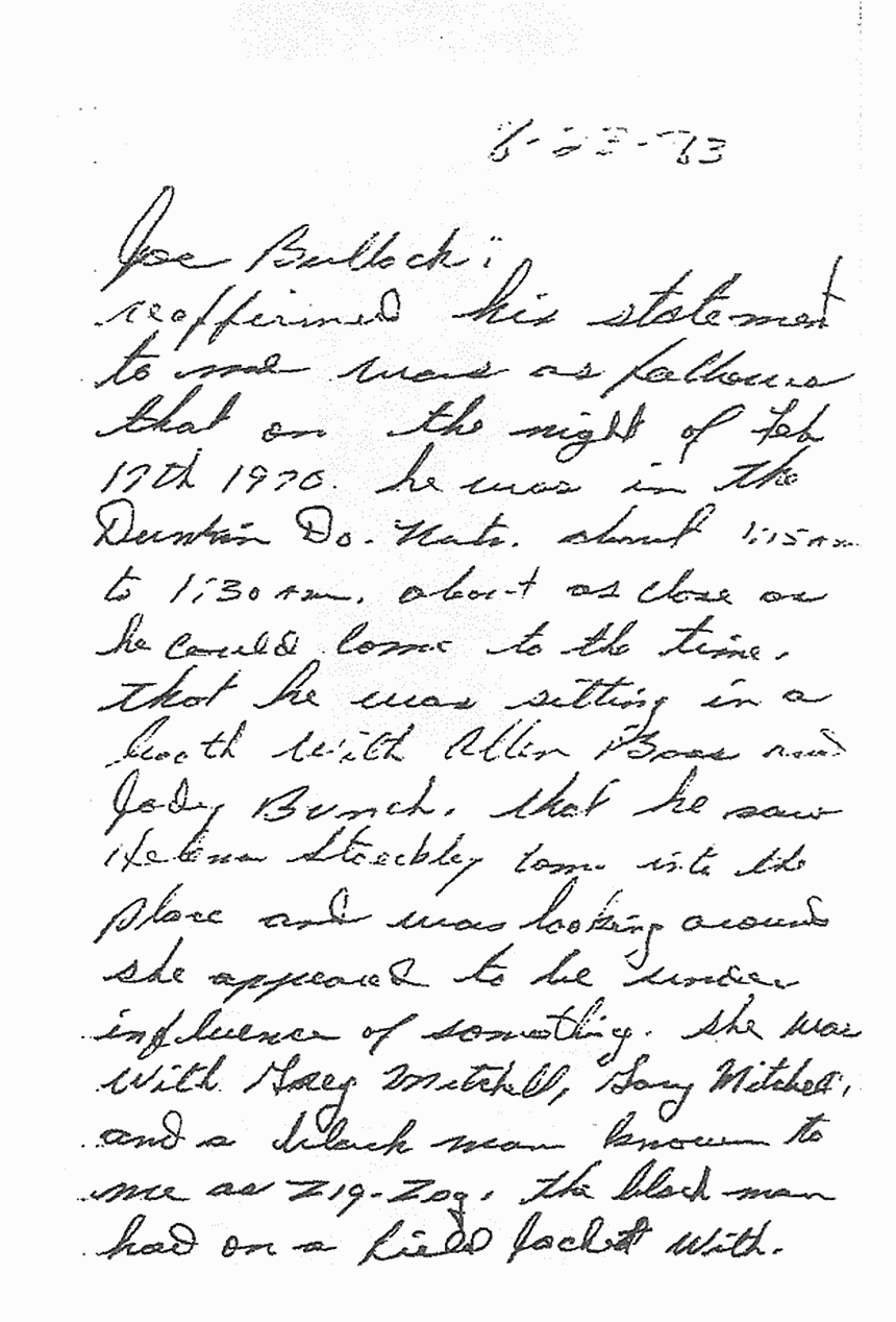 August 23, 1983: Statement of Joe Bullock to P. E. Beasley, p. 1 of 4