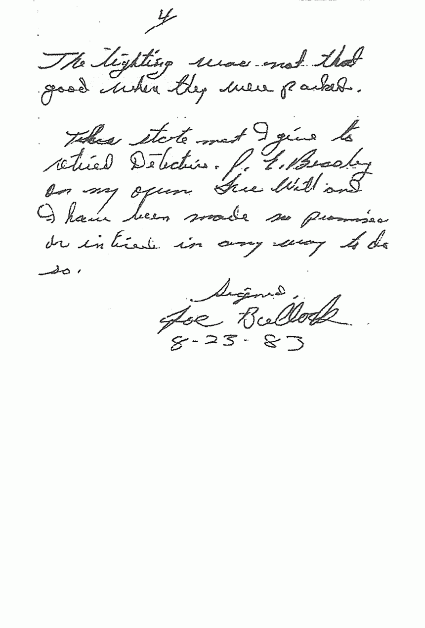 August 23, 1983: Statement of Joe Bullock to P. E. Beasley, p. 4 of 4
