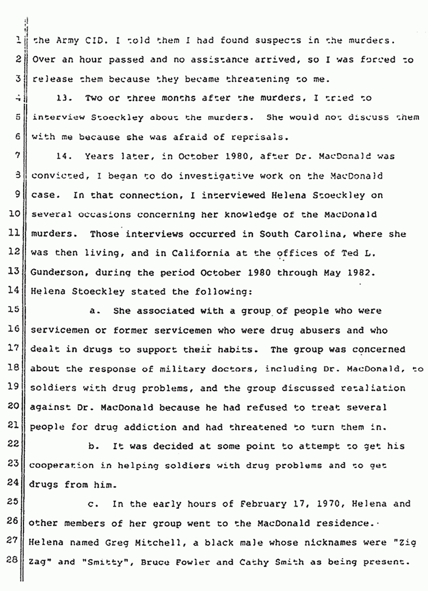 March 27, 1984: Declaration of Prince Beasley re: Helena Stoeckley and Other Possible Suspects, p. 3 of 6