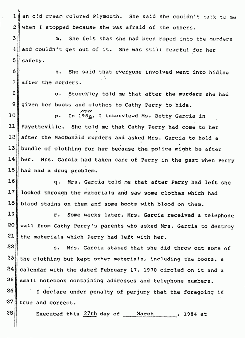 March 27, 1984: Declaration of Prince Beasley re: Helena Stoeckley and Other Possible Suspects, p. 5 of 6