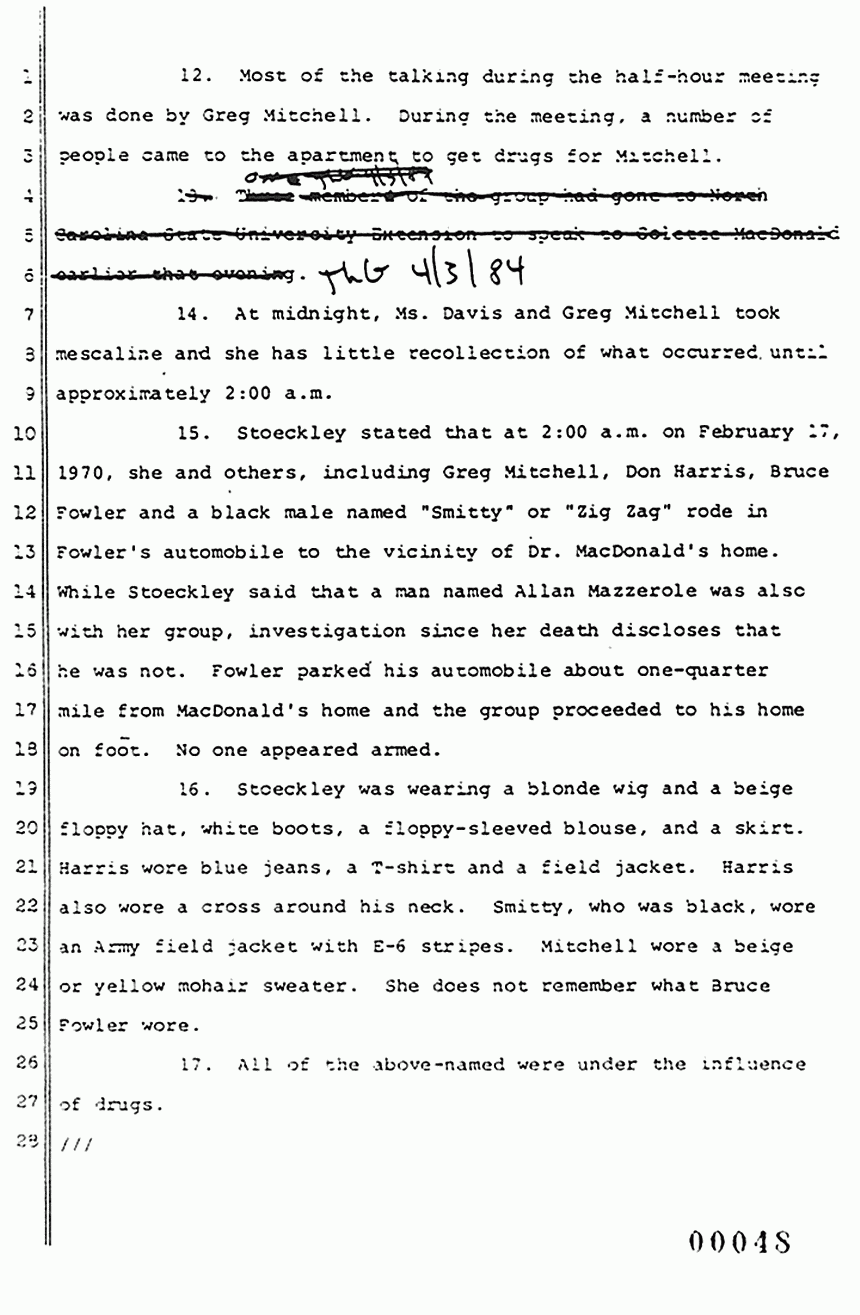 April 3, 1984: Unsigned Declaration of Ted Gunderson re: Helena Stoeckley, p. 3 of 6