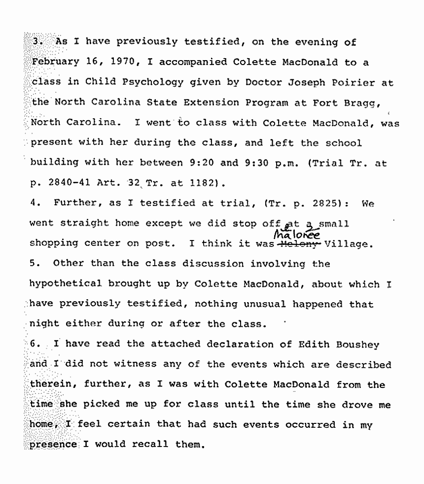 May 17, 1984: Affidavit of Elizabeth Ramage (formerly Elizabeth Krystia) re: Attending Class With Colette MacDonald p. 2 of 3