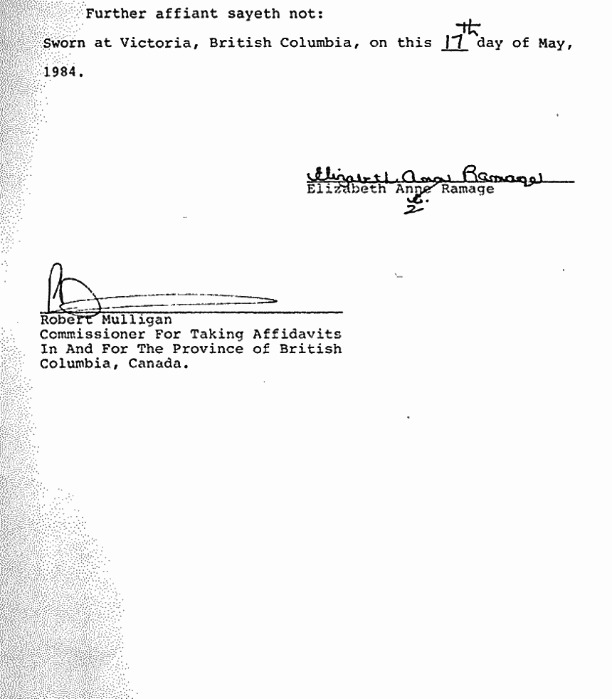 May 17, 1984: Affidavit of Elizabeth Ramage (formerly Elizabeth Krystia) re: Attending Class With Colette MacDonald p. 3 of 3