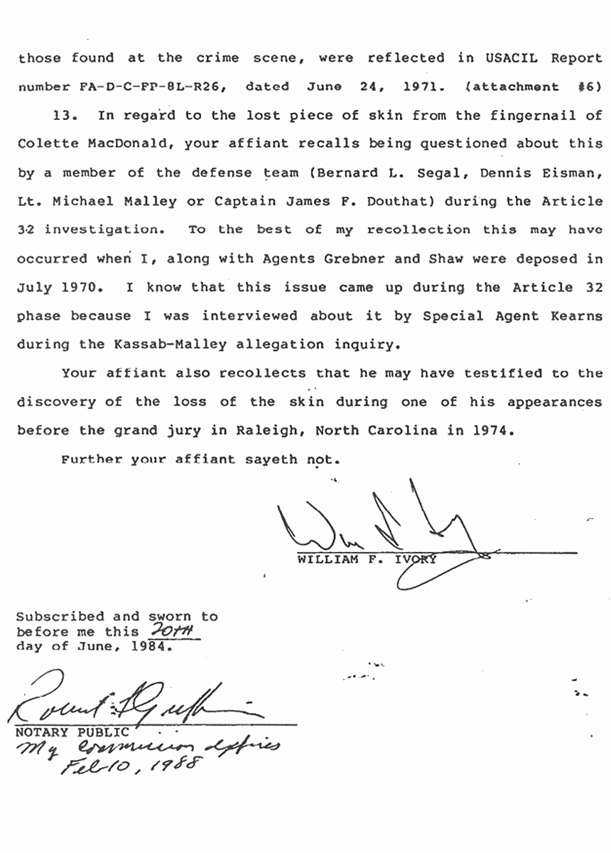 June 20, 1984: Affidavit of William Ivory (CID), p. 5 of 5