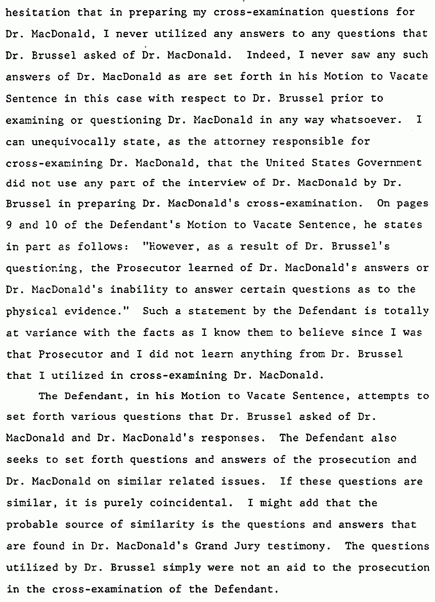 July 2, 1984: Affidavit of James Blackburn re: Dr. Brussel and the cross-examination of Jeffrey MacDonald, p. 3 of 4