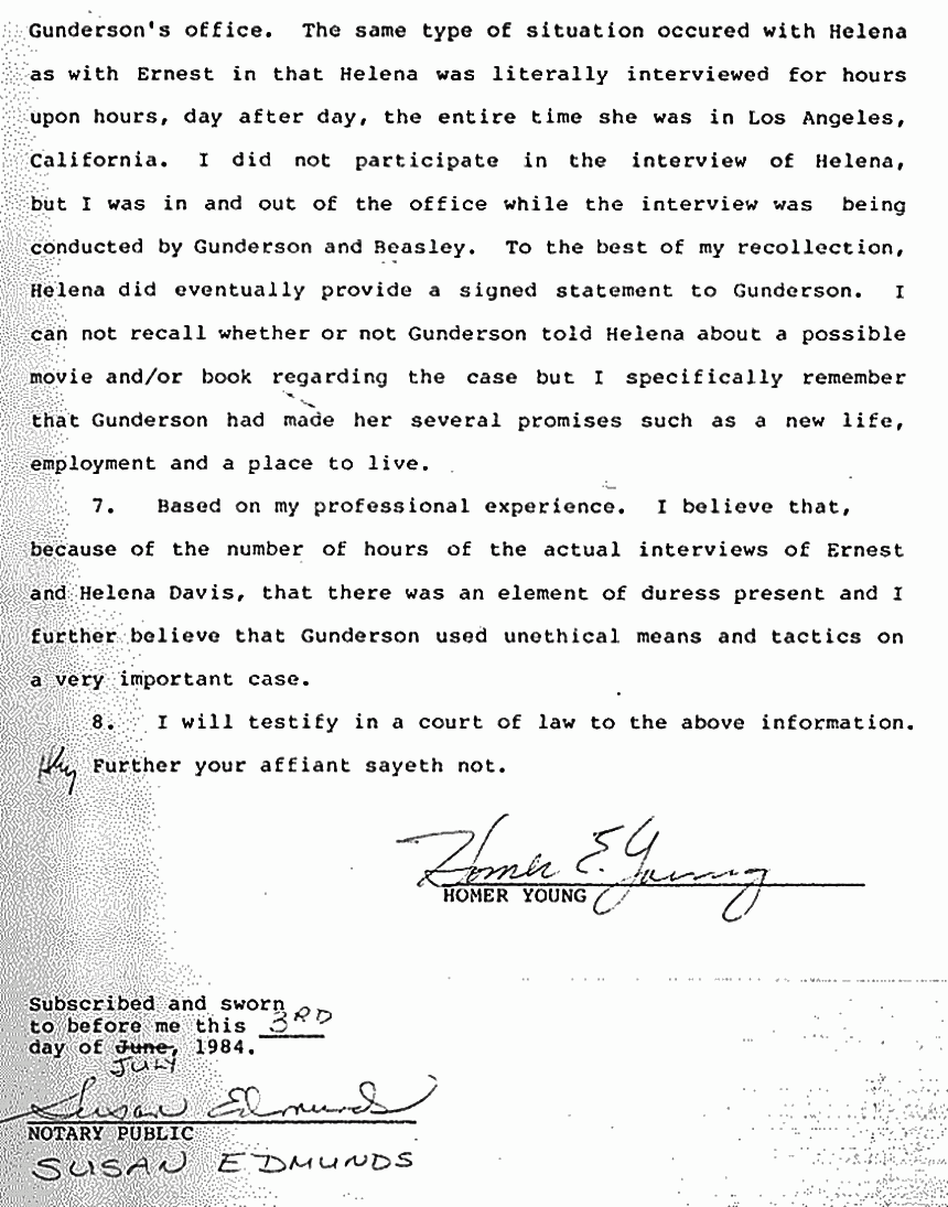 July 3, 1984: Affidavit of Homer Young (FBI, retired) re: Ted Gunderson, p. 4 of 4