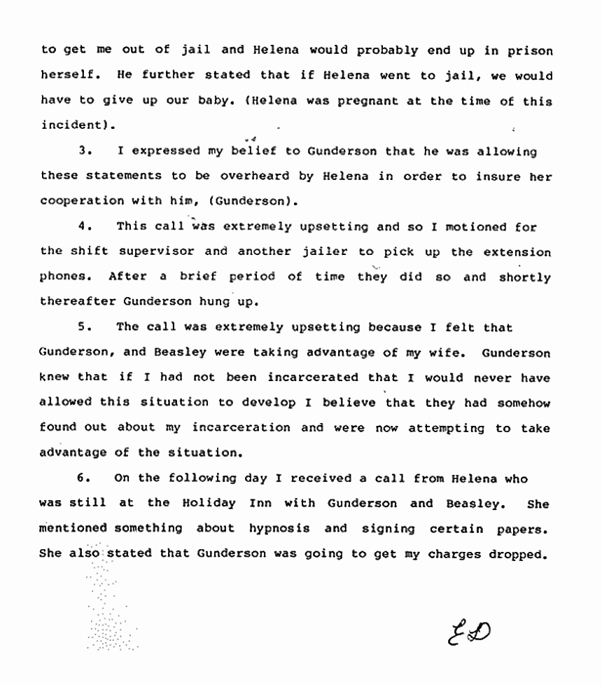 July 9, 1984: Affidavit #1 of Ernest Davis re: Helena Stoeckley, Ted Gunderson, and Prince Beasley, p. 2 of 3