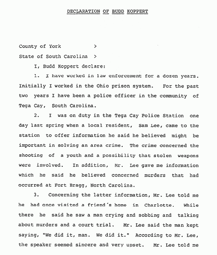 September 19, 1988: Declaration of Budd Koppert re: Greg Mitchell, p. 1 of 3