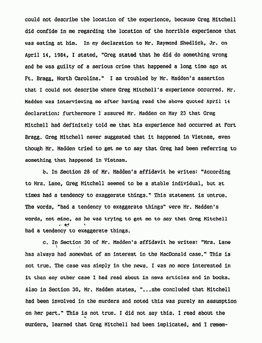 October 23, 1989: Declaration of Norma Lane re: Raymond Madden and Greg Mitchell, p. 2 of 3