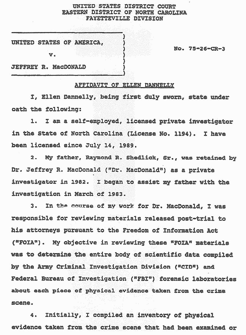 October 12, 1990: Affidavit of Ellen Dannelly re: Freedom of Information Act (FOIA) Material p. 1 of 3