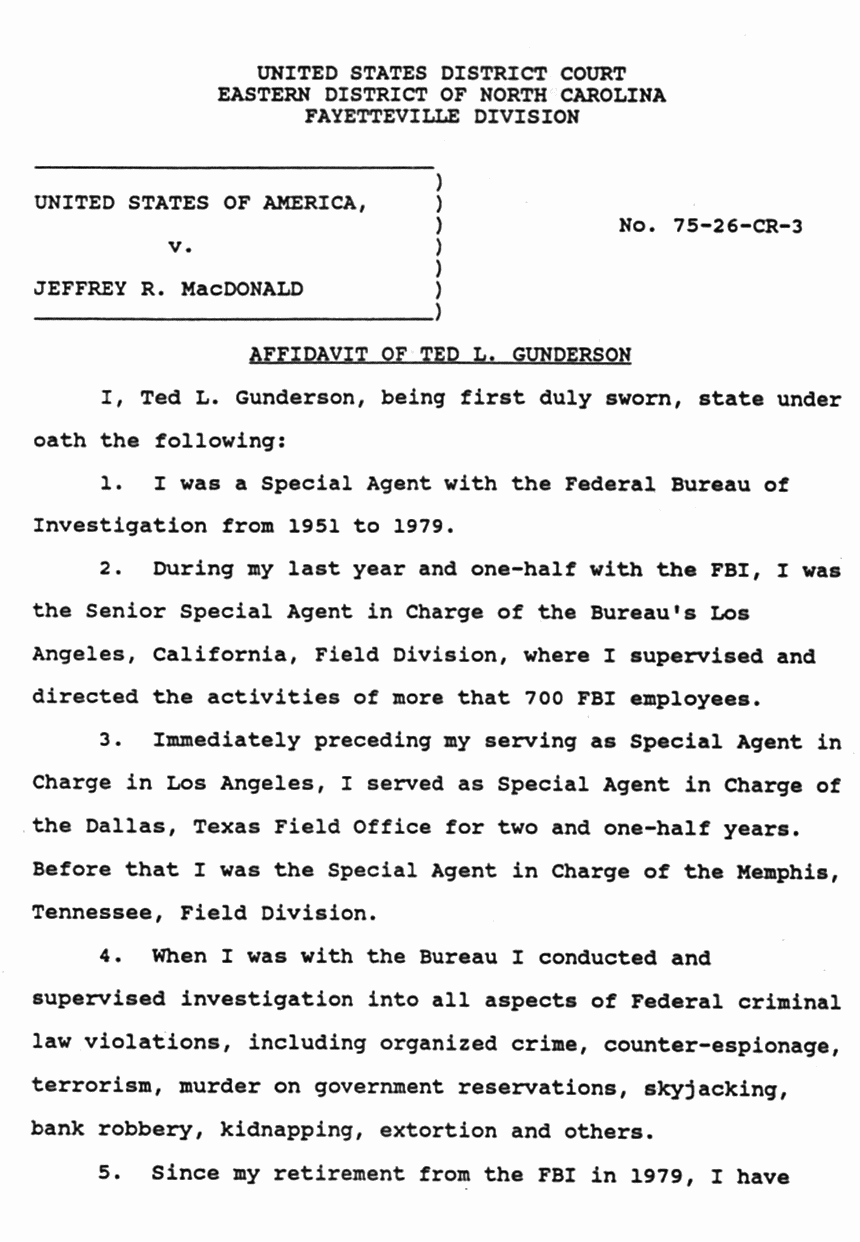 October 12, 1990: Affidavit of Ted Gunderson re: James Frier (FBI) p. 1 of 5