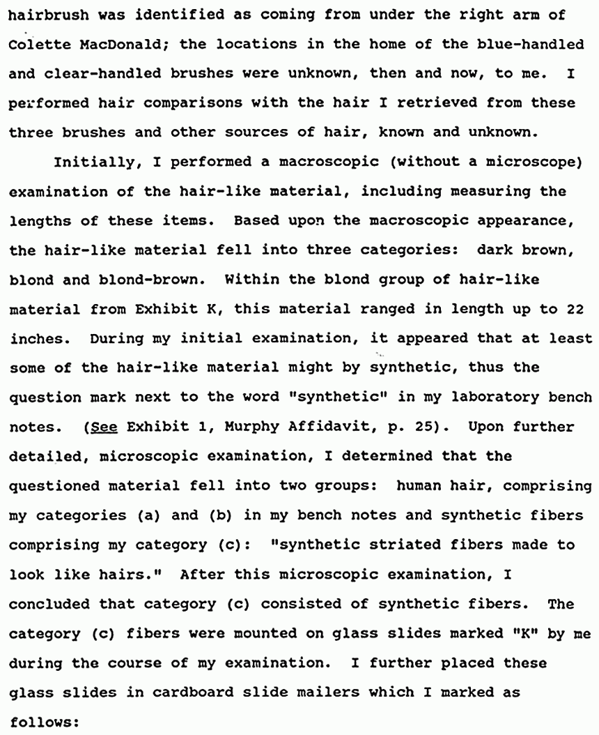February 5, 1991: Affidavit of Janice Glisson (CID Lab Examiner) re: Examinations of Physical Evidence, p. 4 of 8