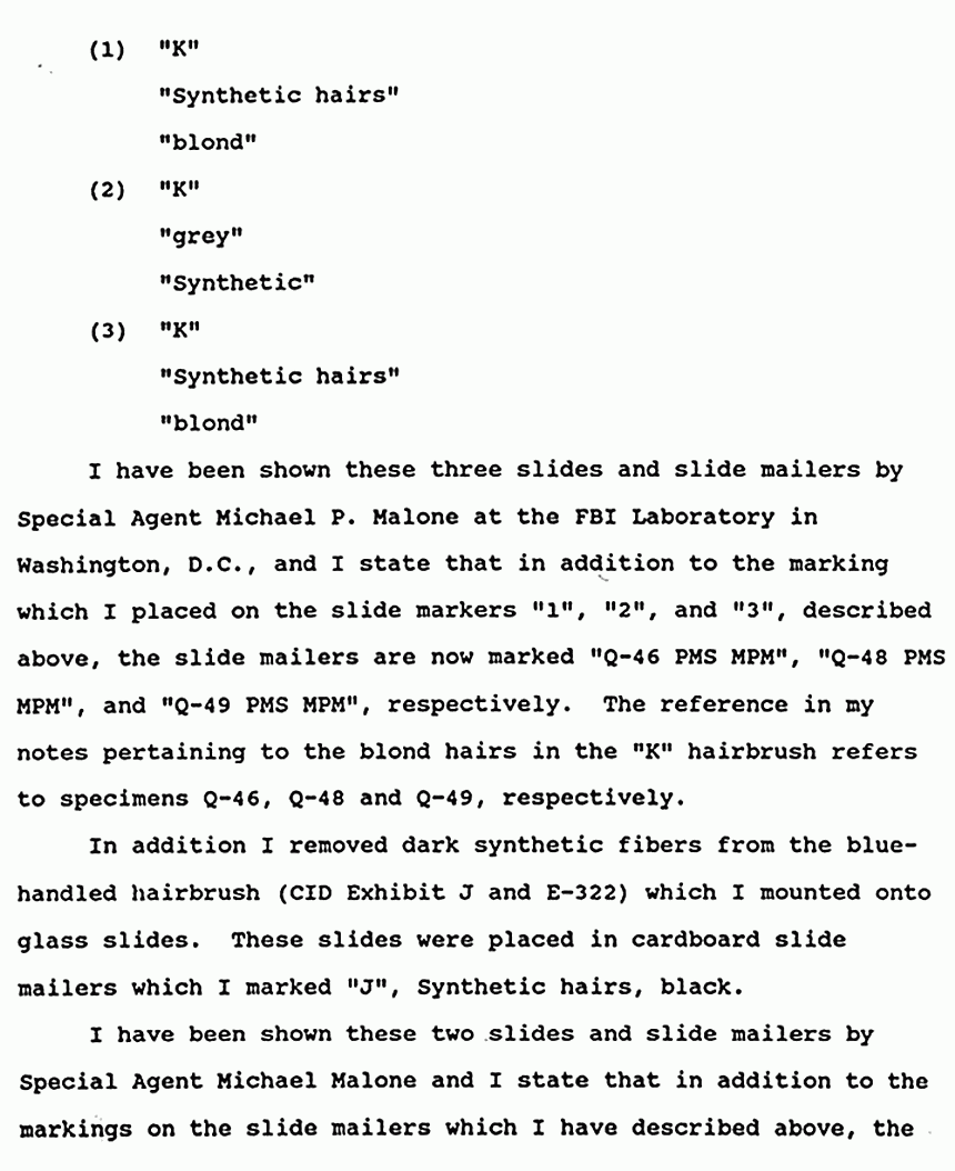 February 5, 1991: Affidavit of Janice Glisson (CID Lab Examiner) re: Examinations of Physical Evidence, p. 5 of 8