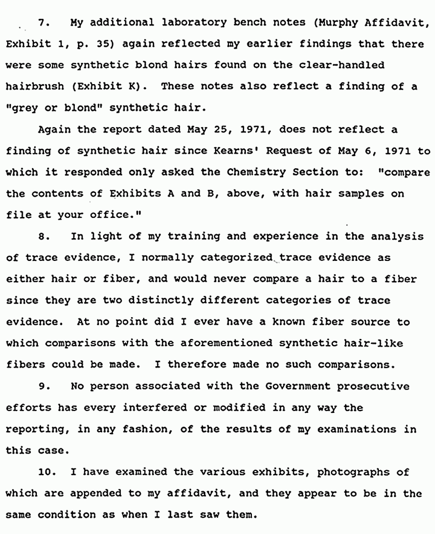 February 5, 1991: Affidavit of Janice Glisson (CID Lab Examiner) re: Examinations of Physical Evidence, p. 7 of 8
