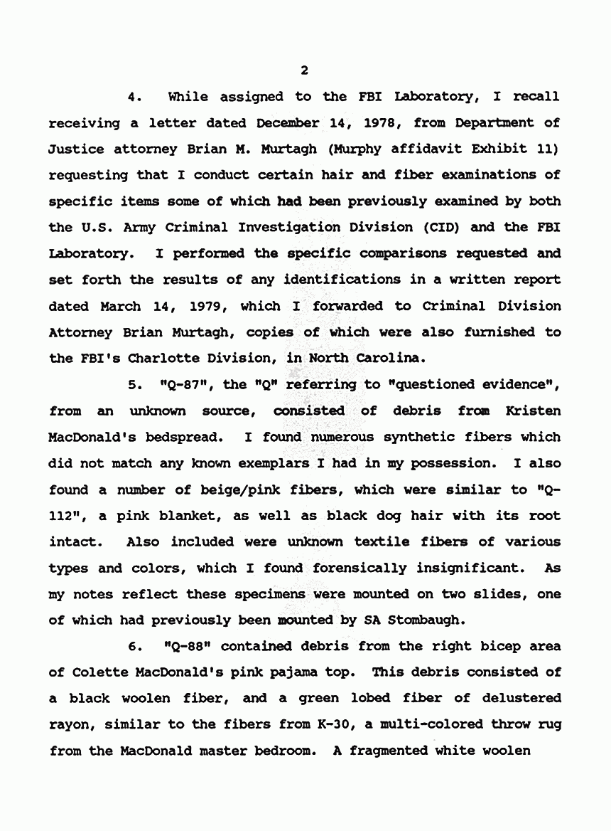 February 8, 1991: Affidavit of James Frier (FBI) re: Examinations of Physical Evidence p. 2 of 5