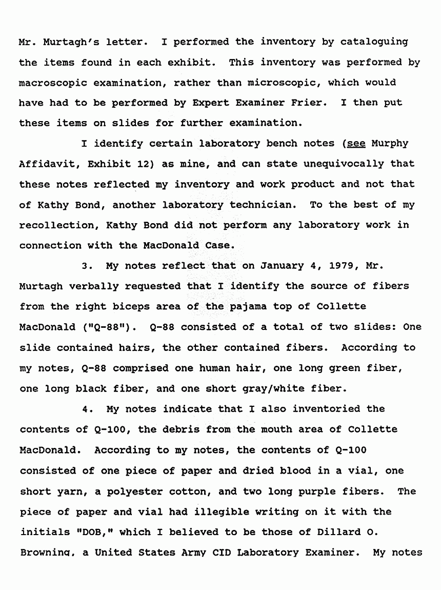 February 13, 1991: Affidavit of Shirley Green (FBI) re: Examinations of Physical Evidence p. 2 of 5