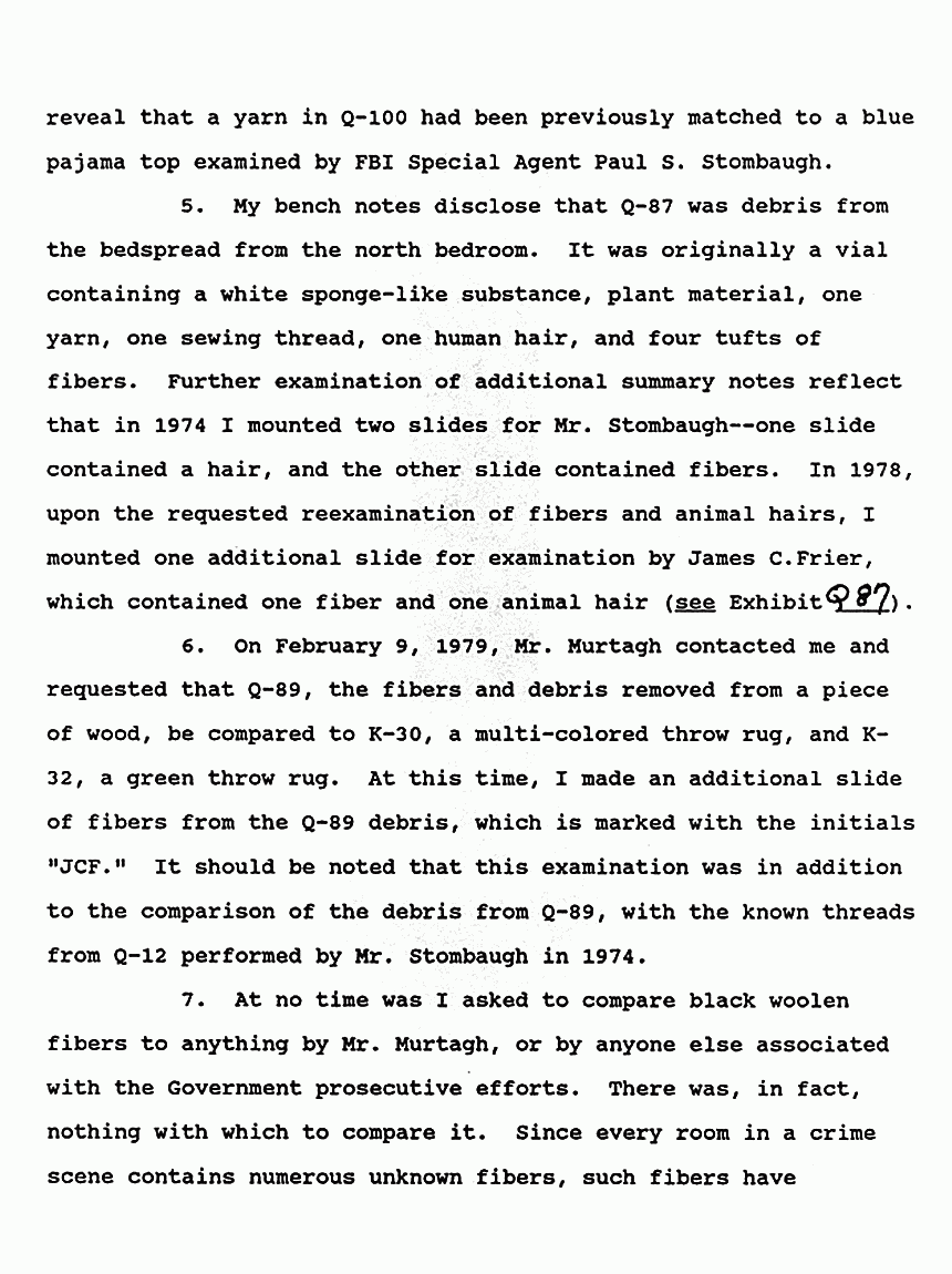 February 13, 1991: Affidavit of Shirley Green (FBI) re: Examinations of Physical Evidence p. 3 of 5